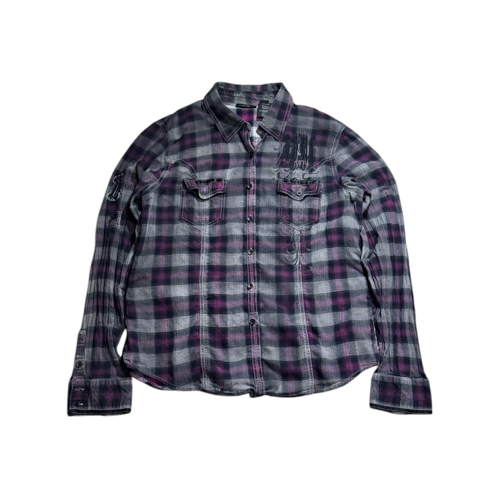 Vintage Harley Davidson Grunge Graphic Flannel